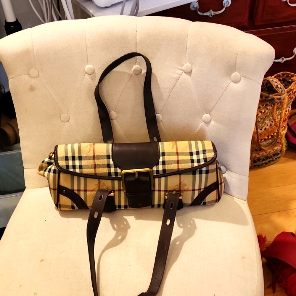 Burberry Tan and Brown Belt Bag with Iconic Check Design